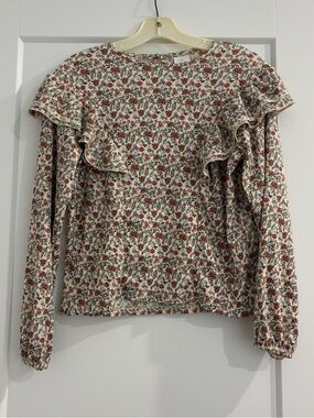 Zara Girls Floral Print Ruffle Long Sleeve Blouse Size 13-14